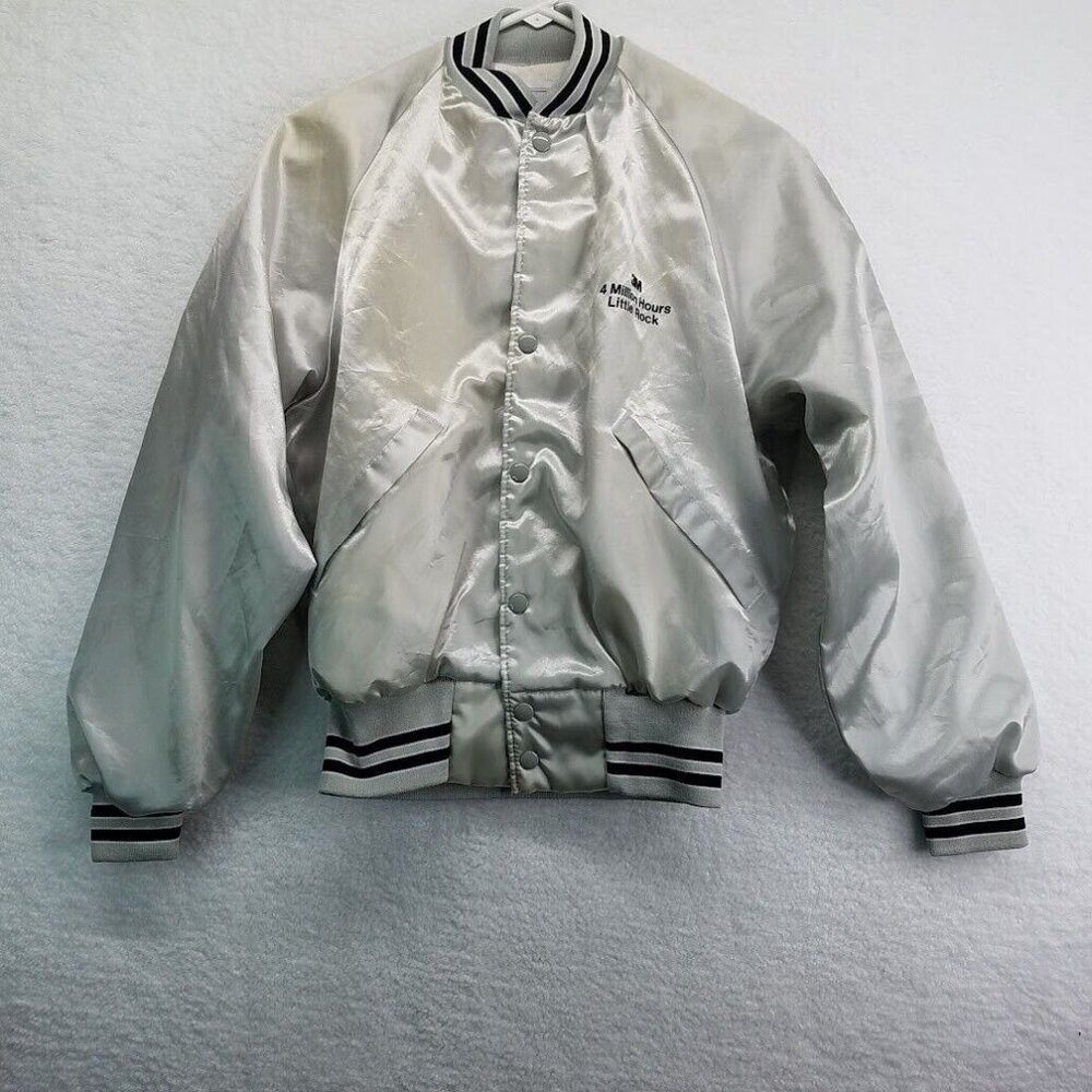 3M Jacket Small‎ Satin Silver Gray Little Rock 4 Million Hours Vintage